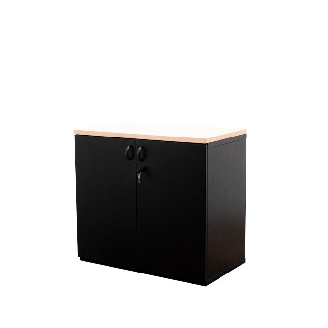 Armario bajo metálico negro y tapa maple de 80cm