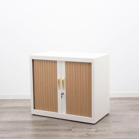 Armario bajo metálico blanco y puerta persiana peral de 80cm