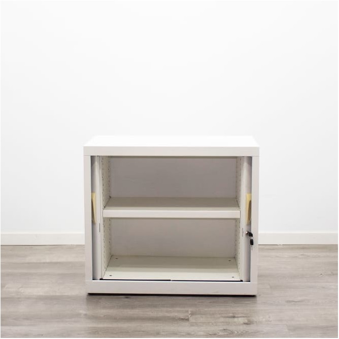 Armario bajo metálico blanco y puerta persiana peral de 80cm