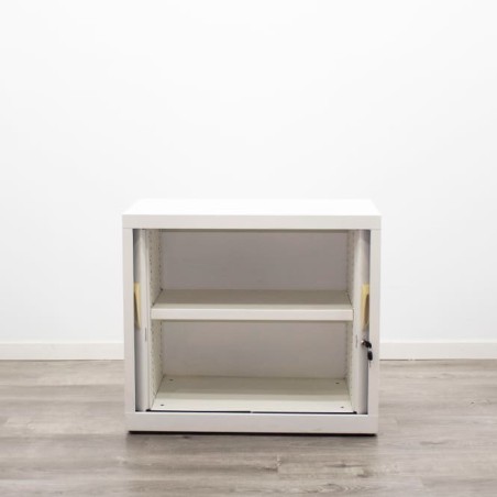 Armario bajo metálico blanco y puerta persiana peral de 80cm