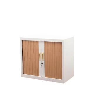 Armario bajo metálico blanco y puerta persiana peral de 80cm