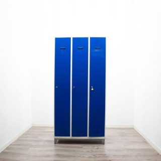 Taquilla metálica de 3 puertas gris y azul de 90cm 2