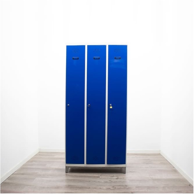 Taquilla metálica de 3 puertas gris y azul de 90cm