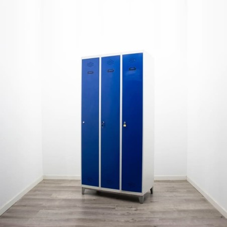 Taquilla metálica de 3 puertas gris y azul de 90cm