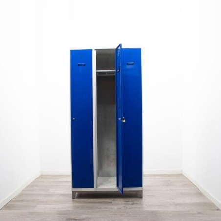 Taquilla metálica de 3 puertas gris y azul de 90cm