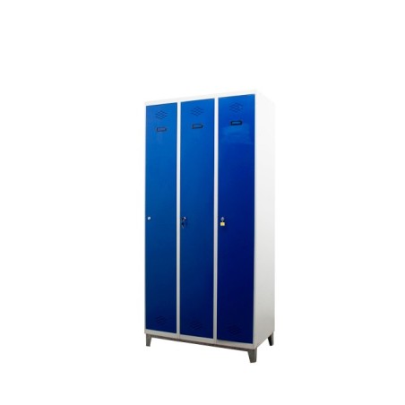 Taquilla metálica de 3 puertas gris y azul de 90cm