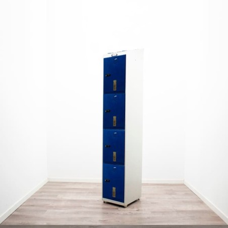 Taquilla metálica 1 cuerpo con 4 puertas en gris y azul de 37cm