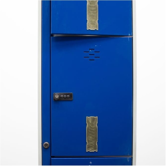 Taquilla metálica 1 cuerpo con 4 puertas en gris y azul de 37cm