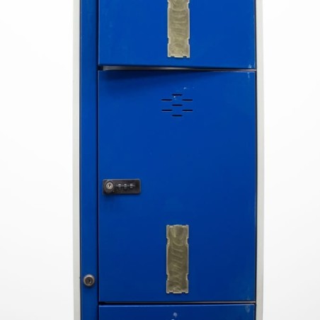 Taquilla metálica 1 cuerpo con 4 puertas en gris y azul de 37cm