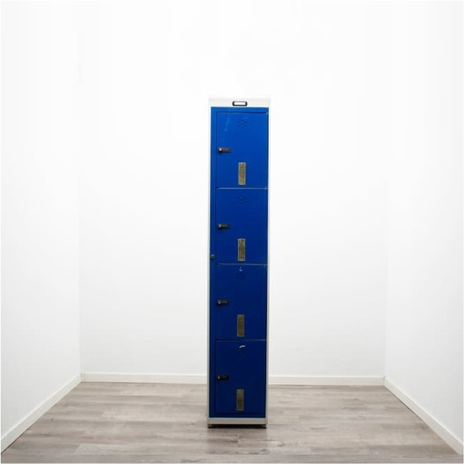 Taquilla metálica 1 cuerpo con 4 puertas en gris y azul de 37cm