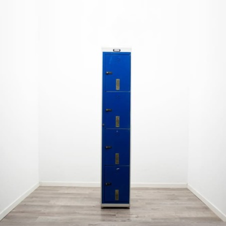 Taquilla metálica 1 cuerpo con 4 puertas en gris y azul de 37cm