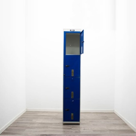 Taquilla metálica 1 cuerpo con 4 puertas en gris y azul de 37cm