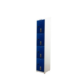 Taquilla metálica 1 cuerpo con 4 puertas en gris y azul de 37cm