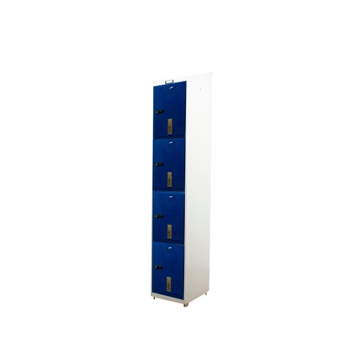 Taquilla metálica 1 cuerpo con 4 puertas en gris y azul de 37cm
