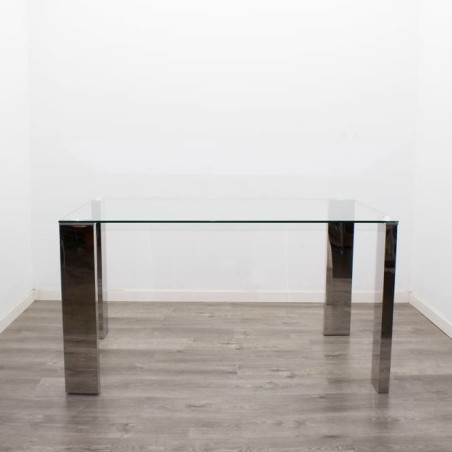 Mesa salón cromada y cristal de 140cm