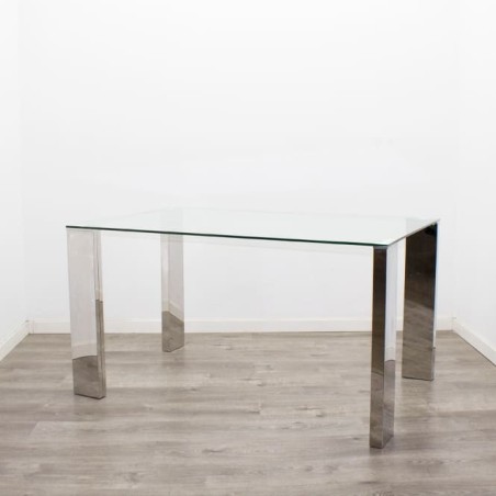 Mesa salón cromada y cristal de 140cm