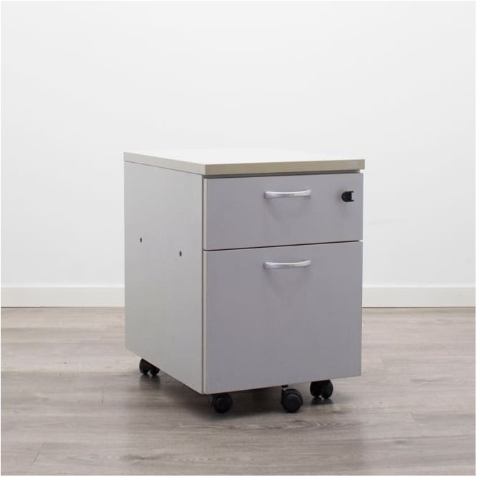 Cajonera cajón y archivo en gris con tiradores y llave con cajones metálicos