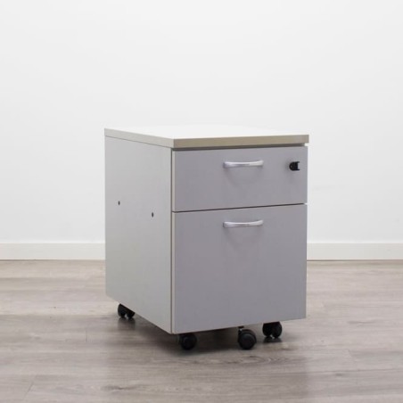 Cajonera cajón y archivo en gris con tiradores y llave con cajones metálicos
