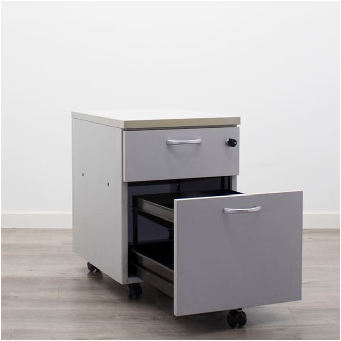 Cajonera cajón y archivo en gris con tiradores y llave con cajones metálicos