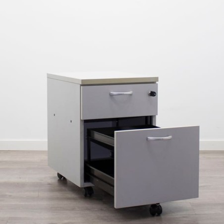 Cajonera cajón y archivo en gris con tiradores y llave con cajones metálicos