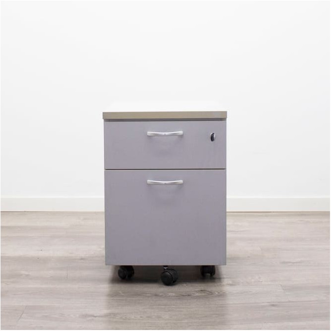 Cajonera cajón y archivo en gris con tiradores y llave con cajones metálicos