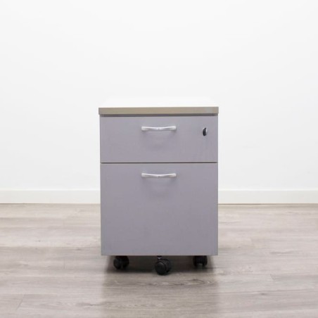 Cajonera cajón y archivo en gris con tiradores y llave con cajones metálicos