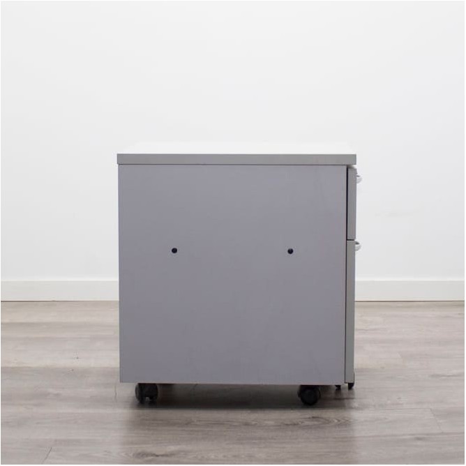 Cajonera cajón y archivo en gris con tiradores y llave con cajones metálicos
