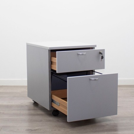 Cajonera cajón y archivo en melamina gris con llave
