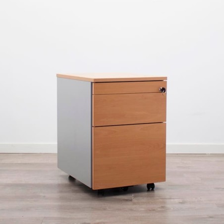 Cajonera de cajón, archivo y plumier en gris y peral con llave