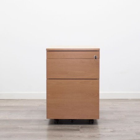 Cajonera de cajón, archivo y plumier en gris y peral con llave