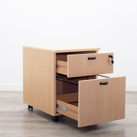 Cajonera de cajón y archivo en haya con llave y tiradores