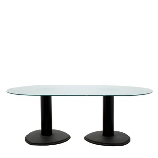 Mesa de juntas ovalada de cristal y peanas metálicas de 200cm