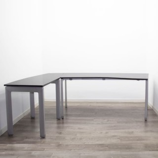 Mesa operativa con ala en melamina ceniza de 210cm 2
