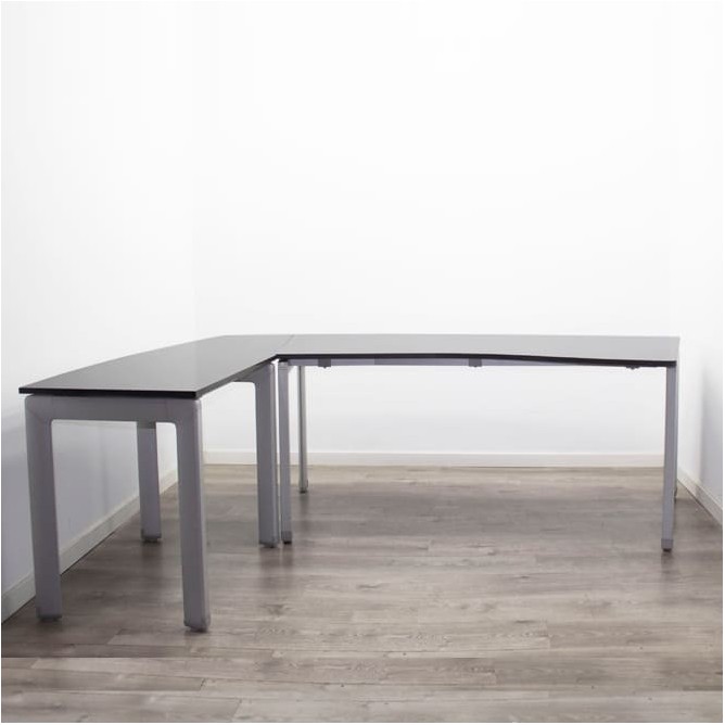 Mesa operativa con ala en melamina ceniza de 210cm