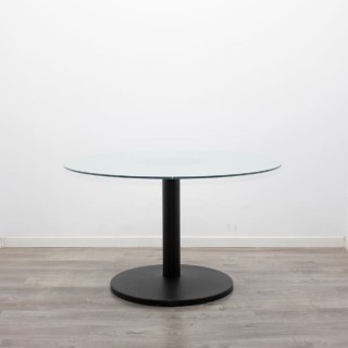 Mesa reunión redonda de cristal y pata peana negra de 120cm 2