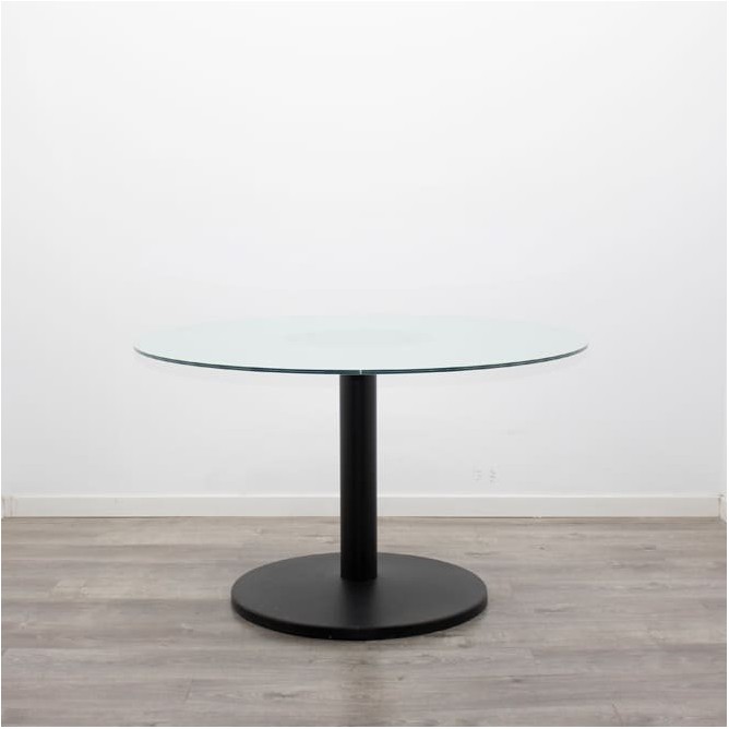 Mesa reunión redonda de cristal y pata peana negra de 120cm - Mercaoficina