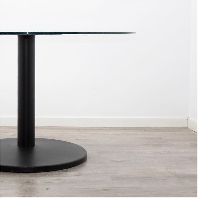 Mesa reunión redonda de cristal y pata peana negra de 120cm