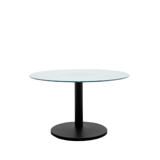 Mesa reunión redonda de cristal y pata peana negra de 120cm
