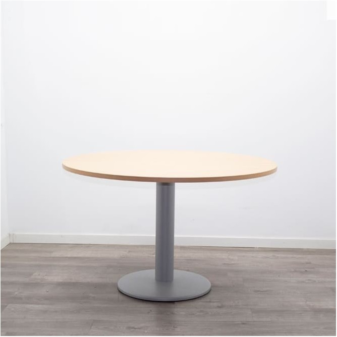 Mesa reunión redonda en nogal y  pata peana gris de 120cm