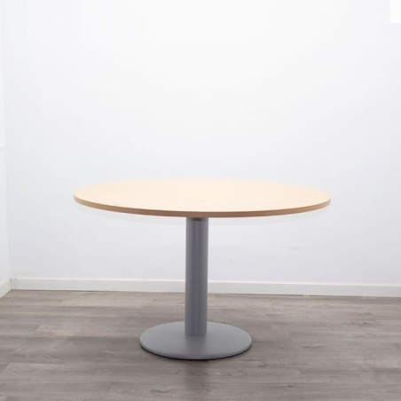 Mesa reunión redonda en nogal y  pata peana gris de 120cm
