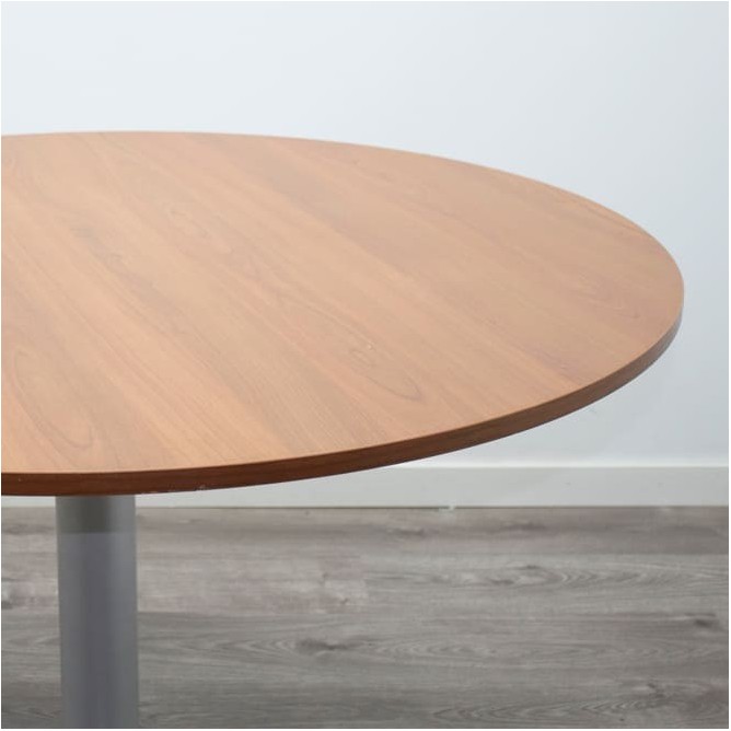 Mesa de reunión redonda en nogal y peana gris de 110cm