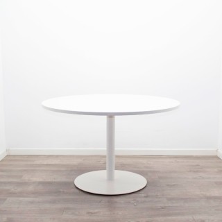 Mesa de reunión redonda melamina blanca y pata peana de 120 2