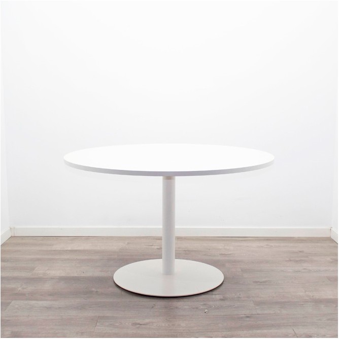 Mesa de reunión redonda melamina blanca y pata peana de 120