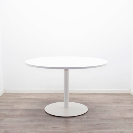 Mesa de reunión redonda melamina blanca y pata peana de 120