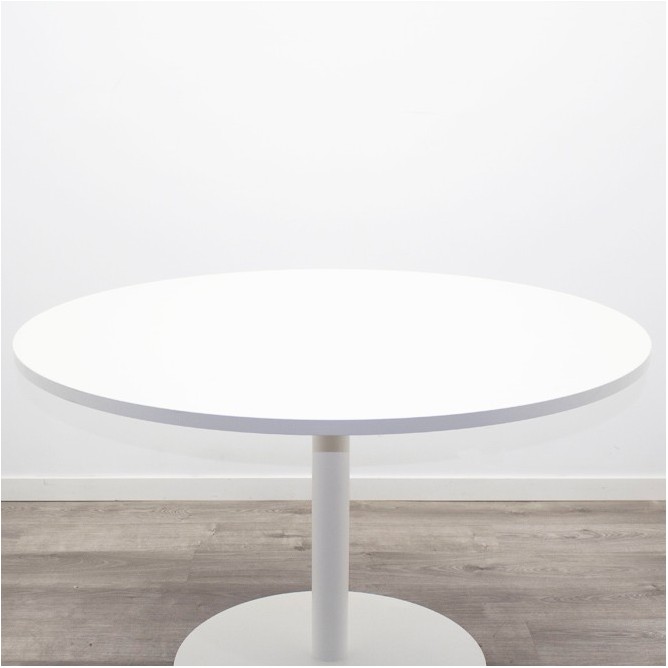 Mesa de reunión redonda melamina blanca y pata peana de 120
