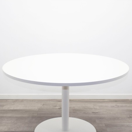 Mesa de reunión redonda melamina blanca y pata peana de 120