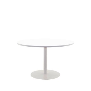 Mesa de reunión redonda melamina blanca y pata peana de 120
