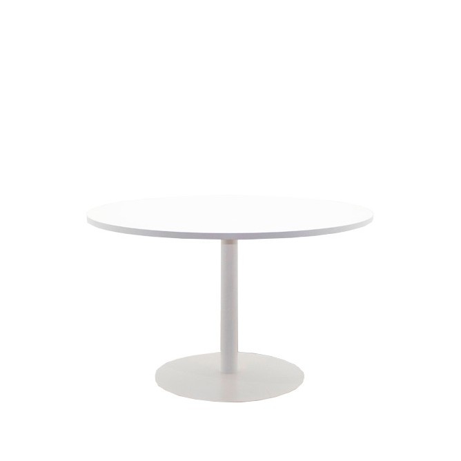 Mesa de reunión redonda melamina blanca y pata peana de 120