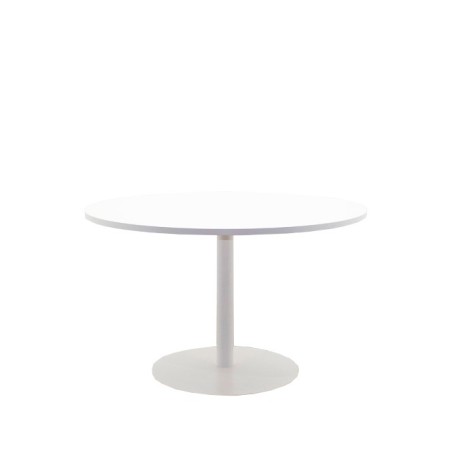 Mesa de reunión redonda melamina blanca y pata peana de 120