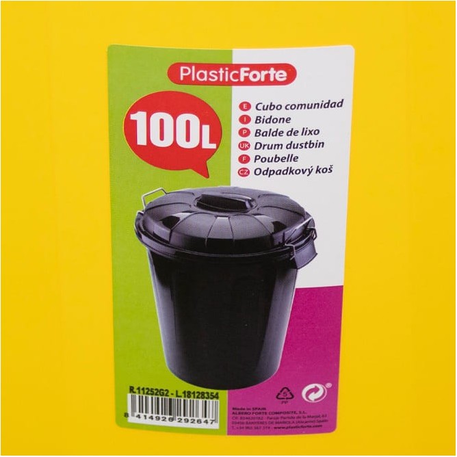 Cubo de basura de plástico amarillo 100l